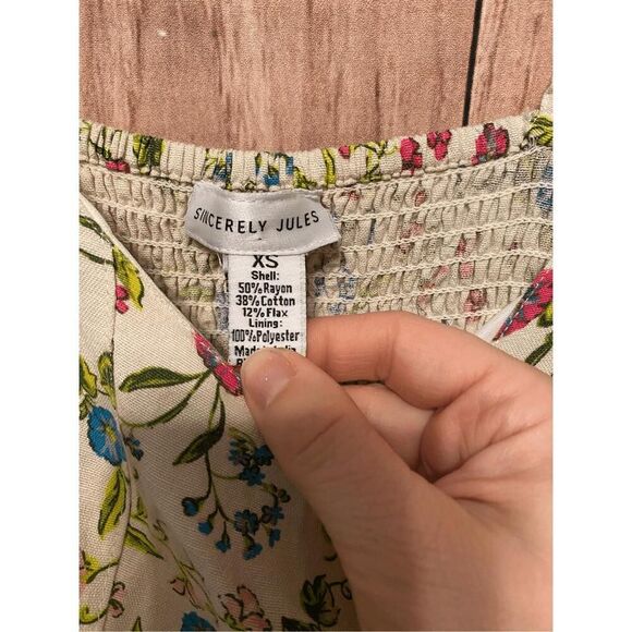 Sincerely Jules XS NWT Floral Summer Mini Dress Smocked Back linen blend - Picture 8 of 8